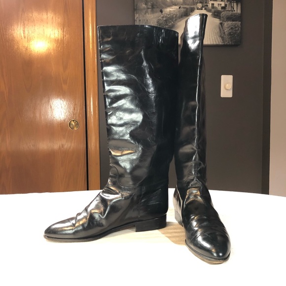 EUC Vintage Italian Black Leather Riding Boots 10M - Picture 4 of 14